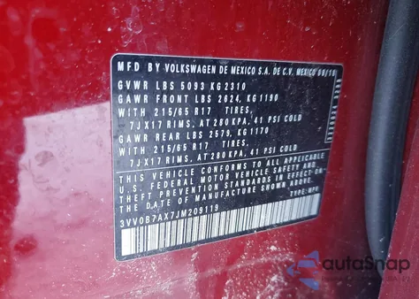 2018 Volkswagen Tiguan S from USA, damaged, VIN 3VV0B7AX7JM209119